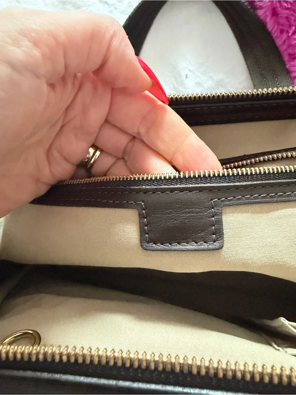 Louis Vuitton mini Beige Monogram bowler with Dark Brown Trim and Patch Details